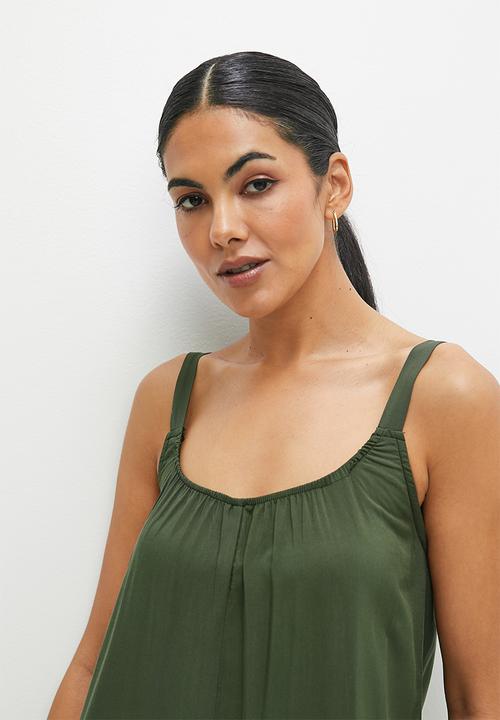 edit - Scoop neck woven harem jumpsuit - dark khaki