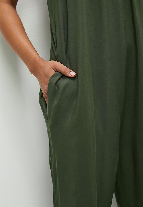 edit - Scoop neck woven harem jumpsuit - dark khaki