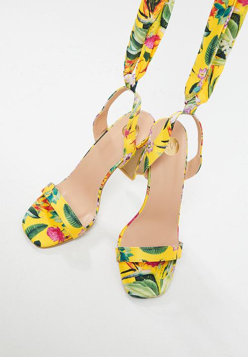 Footwork - Orion ankle tie barely there block heel - yellow multi