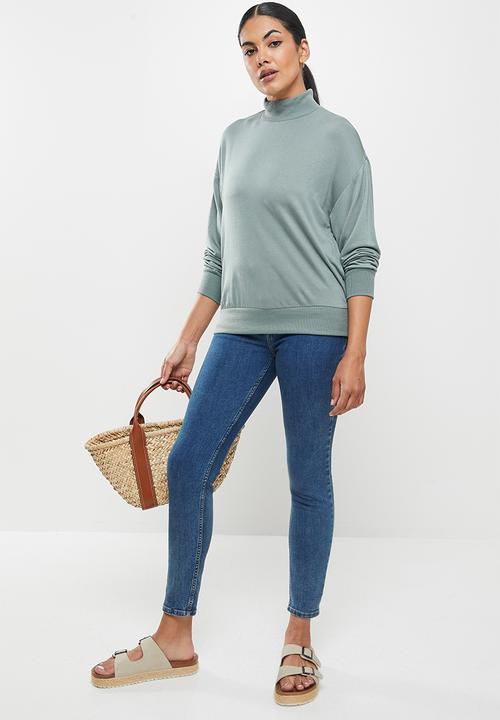ONLY - Linka long sleeve high neck top - stormy sea