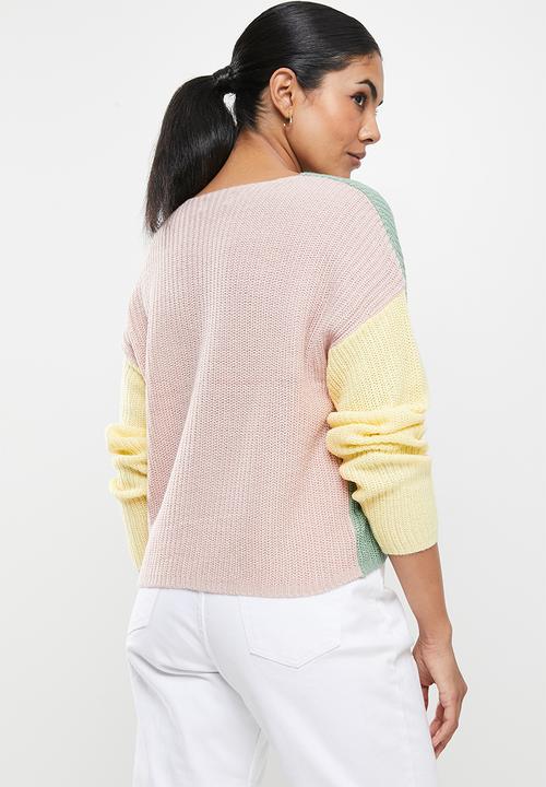 ONLY - Nicci long sleeeve block pullover - creme de menthe