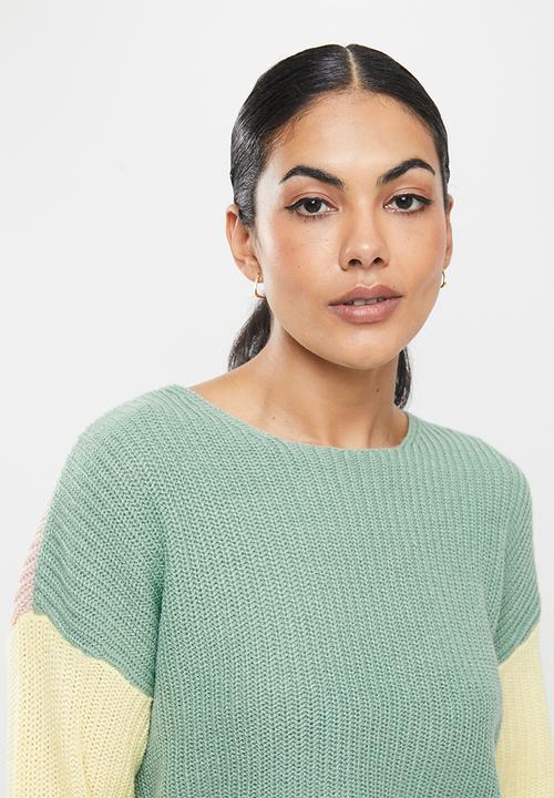 ONLY - Nicci long sleeeve block pullover - creme de menthe