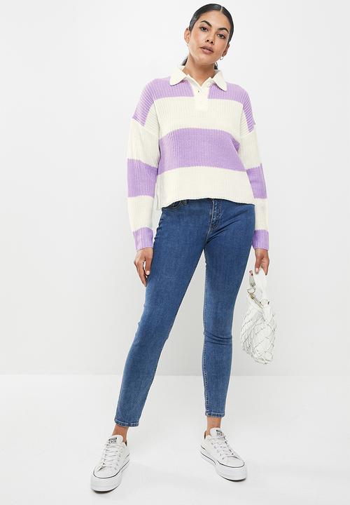 ONLY - Nicci long sleeve block polo pullover - cloud dancer
