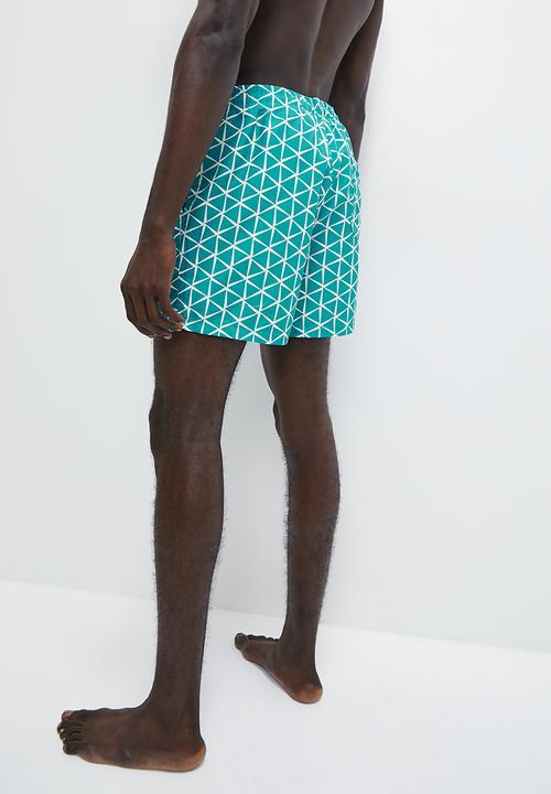 Superbalist - Geo print swim short - teal & white 