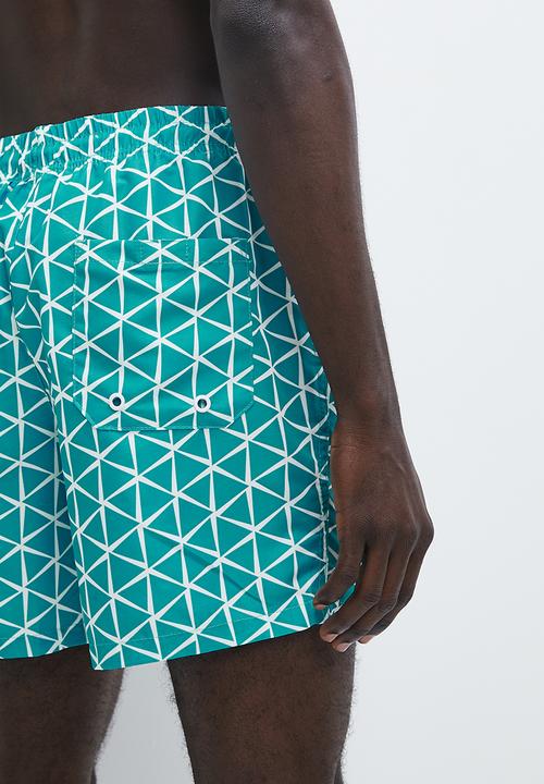 Superbalist - Geo print swim short - teal & white 