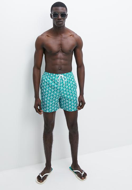 Superbalist - Geo print swim short - teal & white 