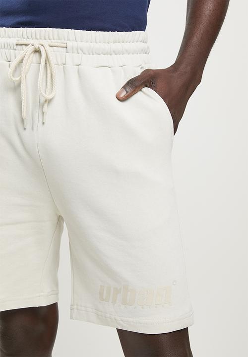 urban° - Urban terry fleece with rubber print short - oyster mushroom