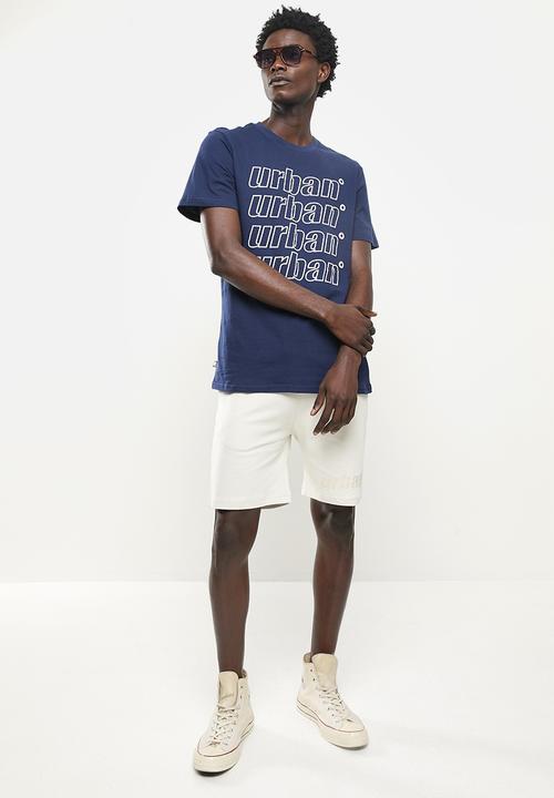 urban° - Urban terry fleece with rubber print short - oyster mushroom