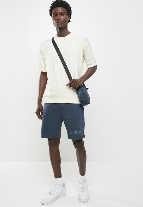 urban° - Urban terry fleece with rubber print short - navy