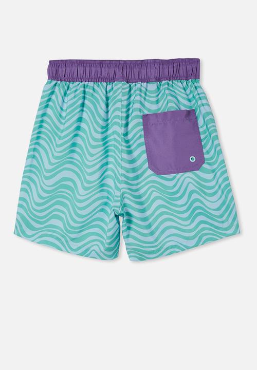 Cotton On - Benny boardshort - frosty blue & funky green wave