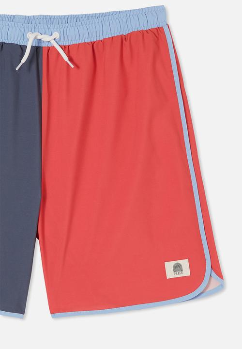 Cotton On - Benny curved hem boardshort - vintage navy & red 