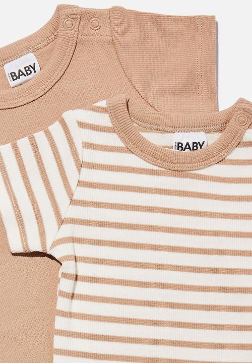 Cotton On - 2 Pack essentials short sleeve bubbysuit - taupy brown