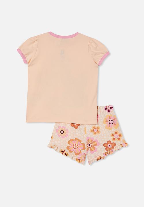 Cotton On - Freya short sleeve pyjama set license - lcn dis peach tang/ariel wave maker