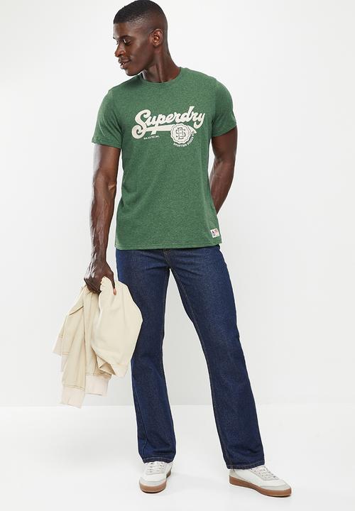 Superdry. - Vintage script style coll tee - heritage pine green marl