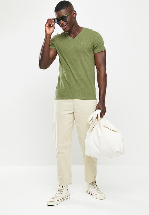 Superdry. - Vintage logo emb vee tee - thrift olive marl