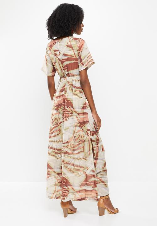 AMANDA LAIRD CHERRY - Vredehoek dress - rust, white & stone