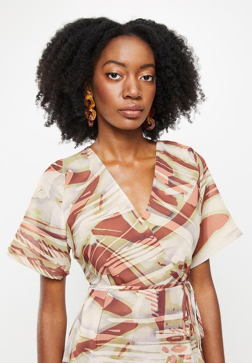 AMANDA LAIRD CHERRY - Vredehoek dress - rust, white & stone