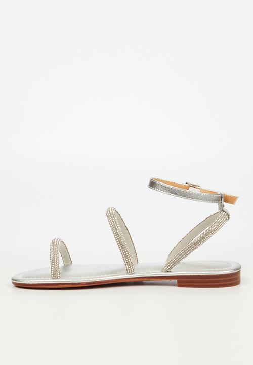 Miss Black - Sicily17 ankle tie sandal - silver