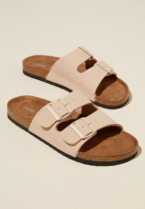 Cotton On - Rex double buckle slide - ecru nubuck mono