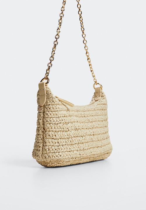 MANGO - Shoulder raffia bag - beige
