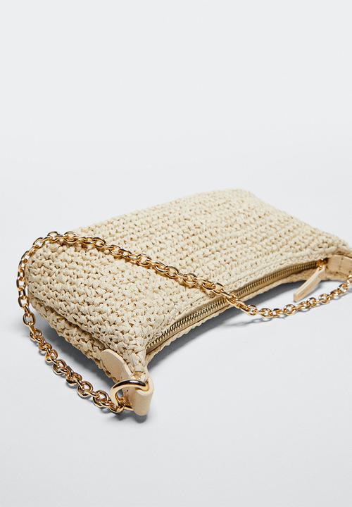 MANGO - Shoulder raffia bag - beige