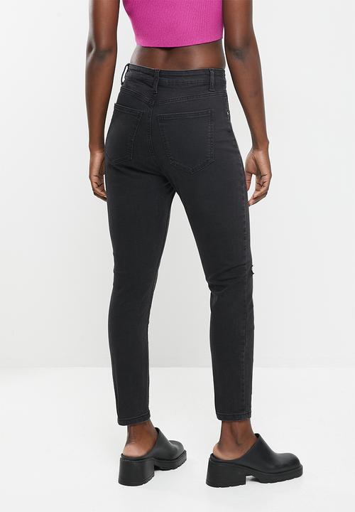 Cotton On - High rise cropped skinny jean - worn black rip