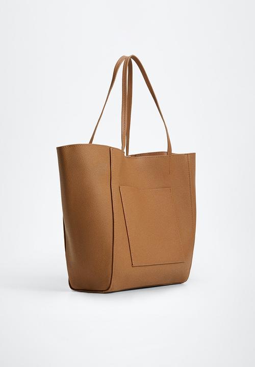 MANGO - Pocket shopper bag - stone