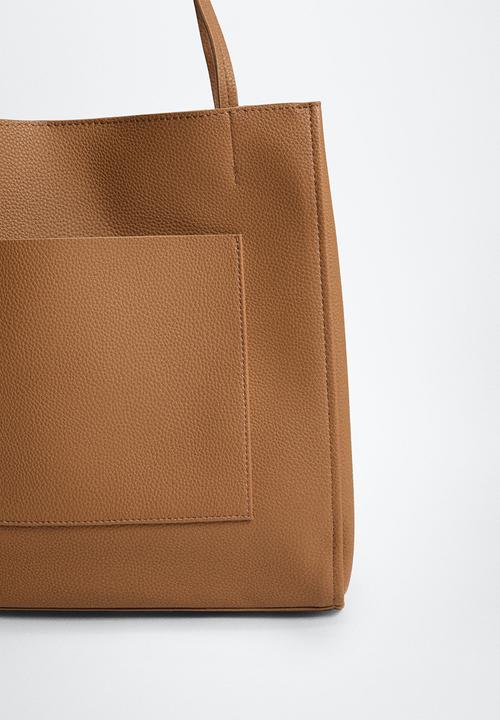 MANGO - Pocket shopper bag - stone