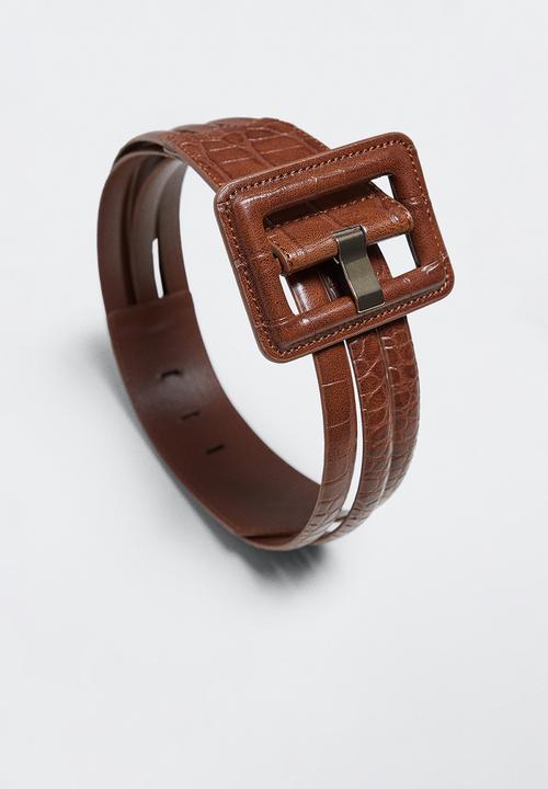 MANGO - Square buckle belt - brown