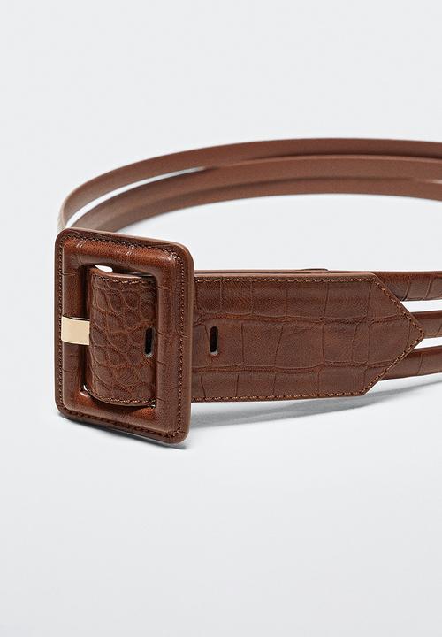 MANGO - Square buckle belt - brown