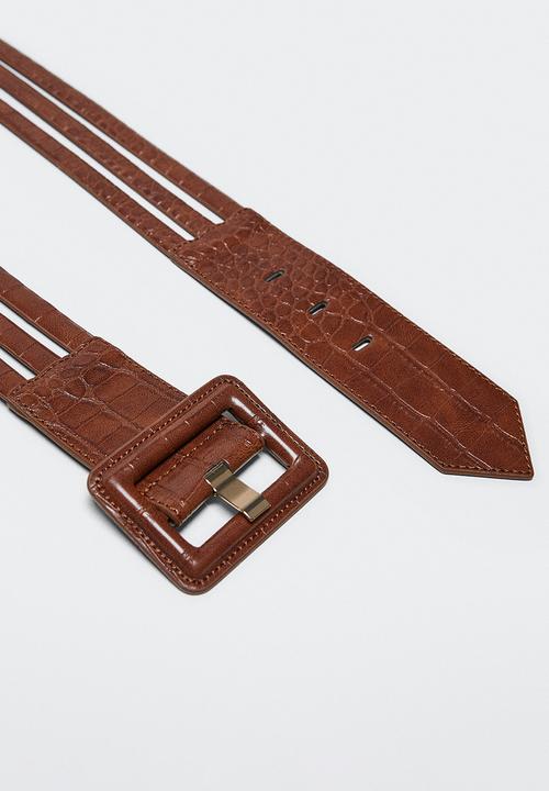 MANGO - Square buckle belt - brown