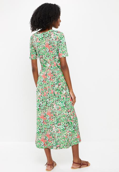 Jacqueline de Yong - Svan short sleeve o-neck long dress - pepper green