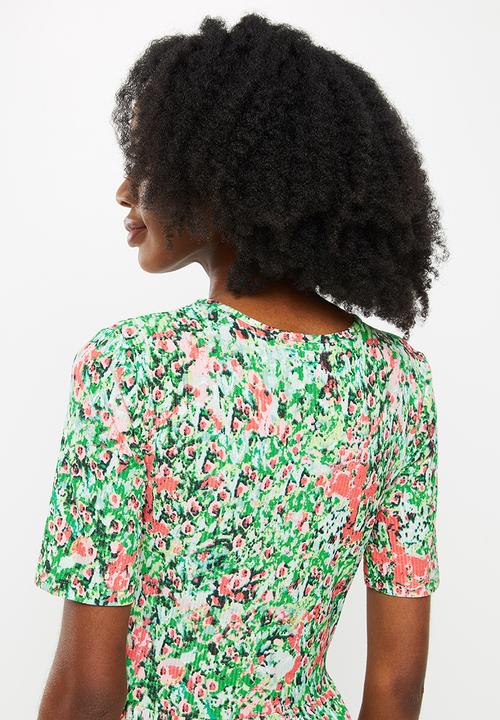 Jacqueline de Yong - Svan short sleeve o-neck long dress - pepper green