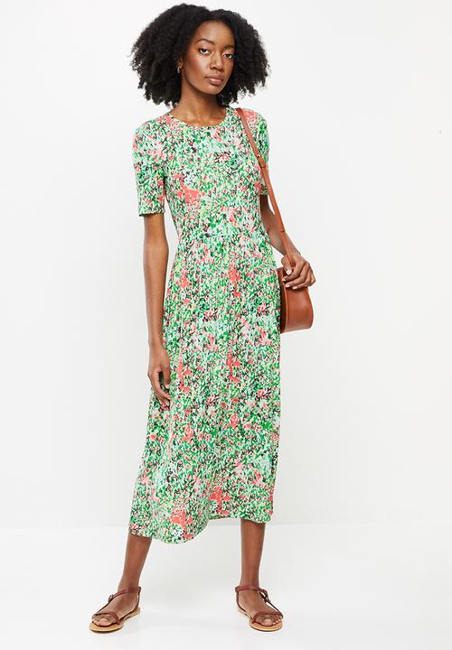 Jacqueline de Yong - Svan short sleeve o-neck long dress - pepper green