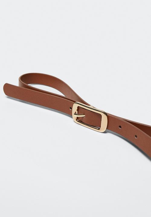 MANGO - Square buckle belt - brown