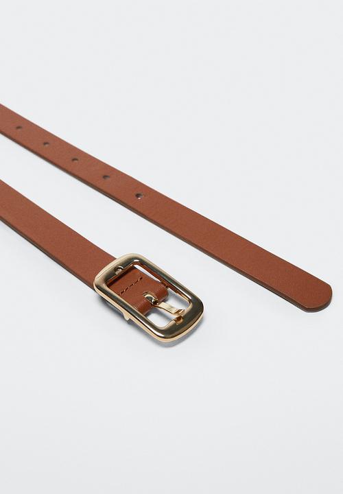 MANGO - Square buckle belt - brown