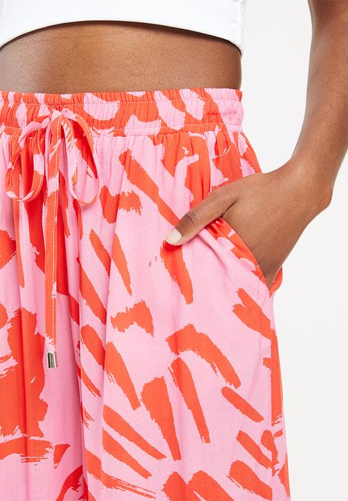 Me&B - Printed long wide pants - pink & red