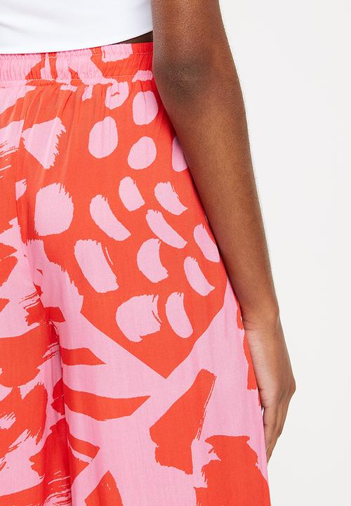 Me&B - Printed long wide pants - pink & red