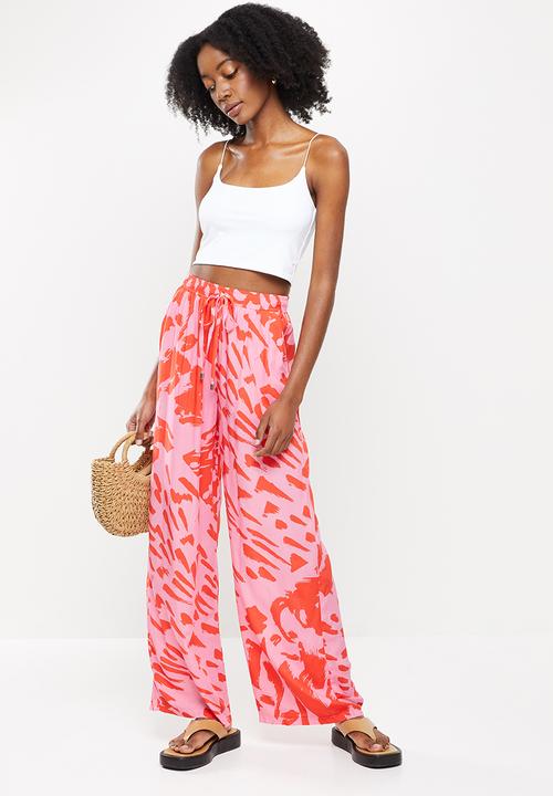 Me&B - Printed long wide pants - pink & red