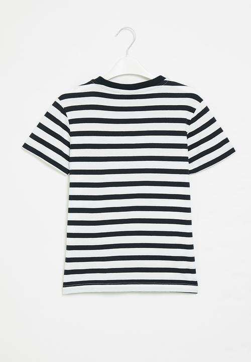 POLO - Boys striped v-neck tee - navy & white 