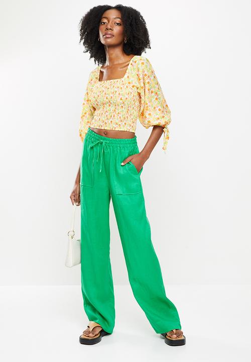 Me&B - Shirring bodice top with tie detail top  - multi 
