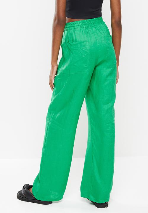 Me&B - Wide leg drawstring pants -  emerald