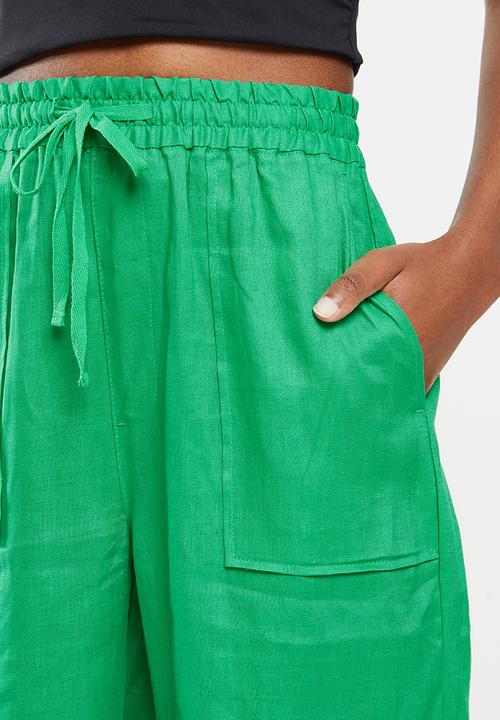 Me&B - Wide leg drawstring pants -  emerald