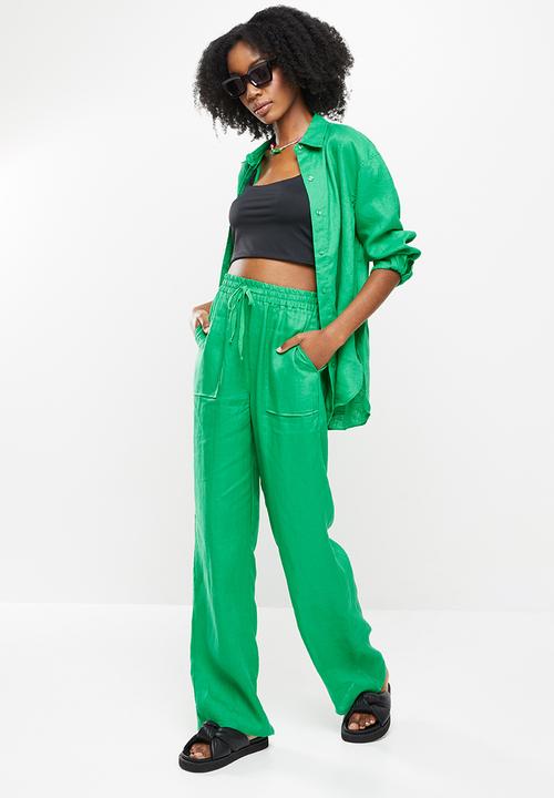 Me&B - Wide leg drawstring pants -  emerald