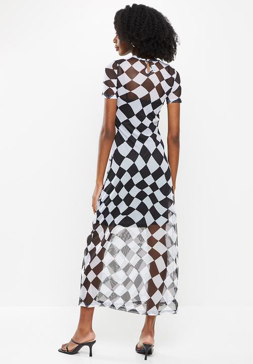 Me&B - Maxi side slits mesh dress - black & white 