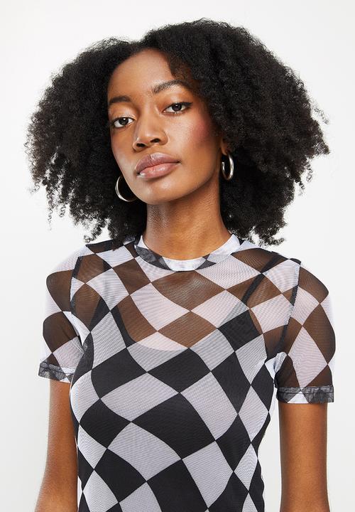 Me&B - Maxi side slits mesh dress - black & white 