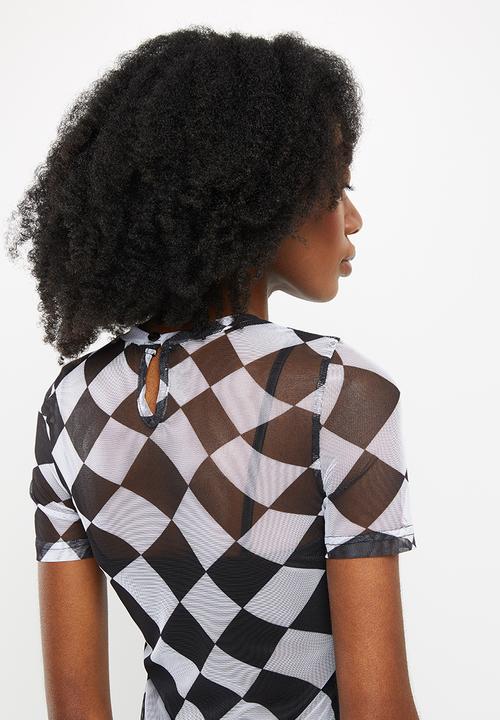 Me&B - Maxi side slits mesh dress - black & white 