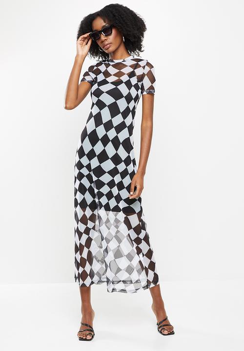Me&B - Maxi side slits mesh dress - black & white 