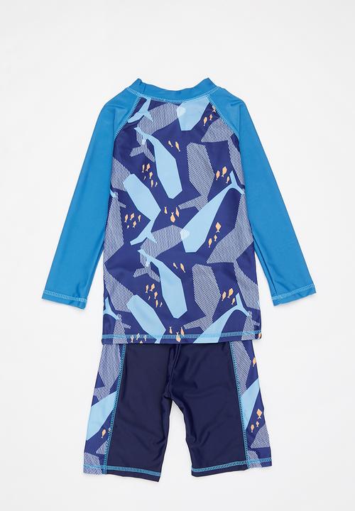 Pop Candy - Boys whale printed long sleeve swim set - blue