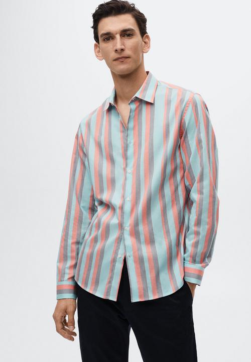 MANGO - Umbria cotton striped shirt - blue